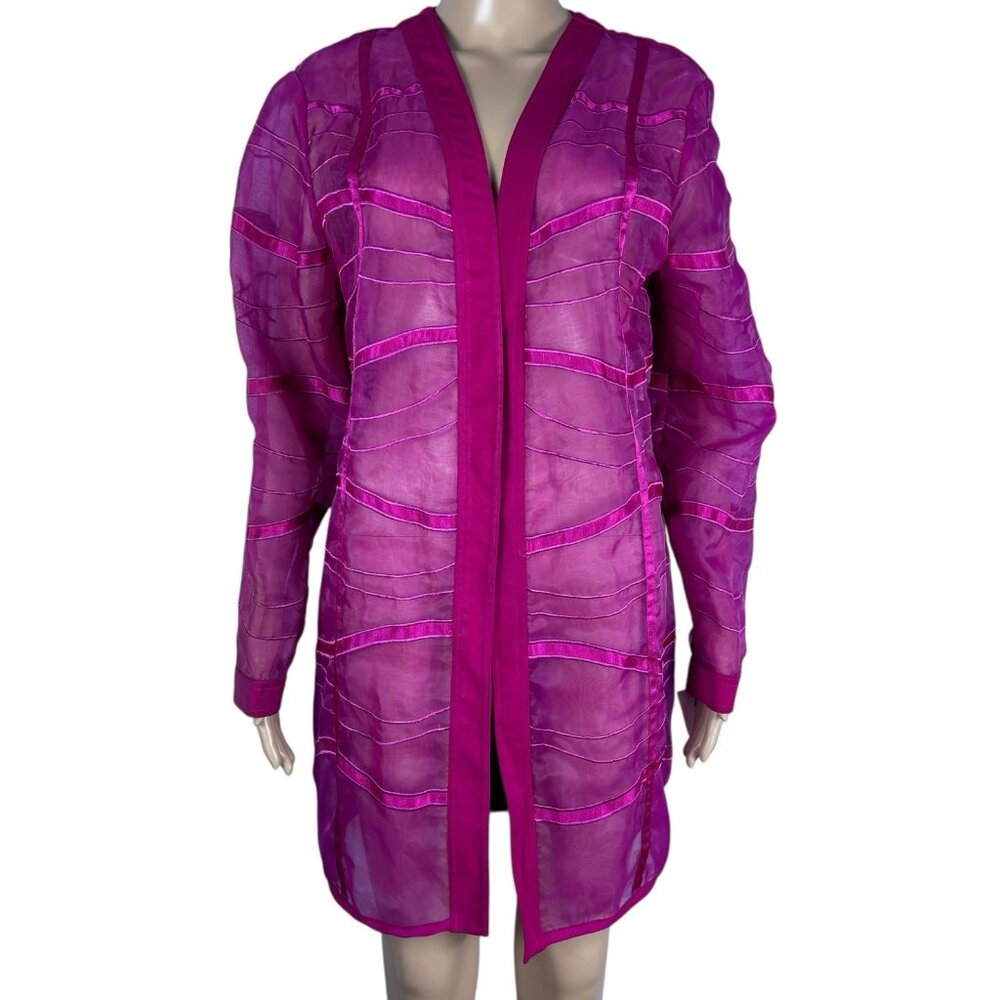 Vintage Pink Taffeta Long Jacket Topper Blazer Cardigan Sz 16 W P.I. New York. #